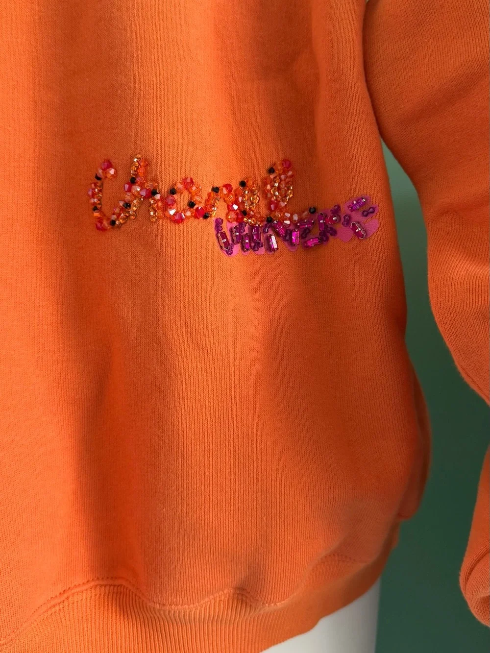 CHANEL Pharrell Orange Embellished Logo Hoodie Sweatshirt